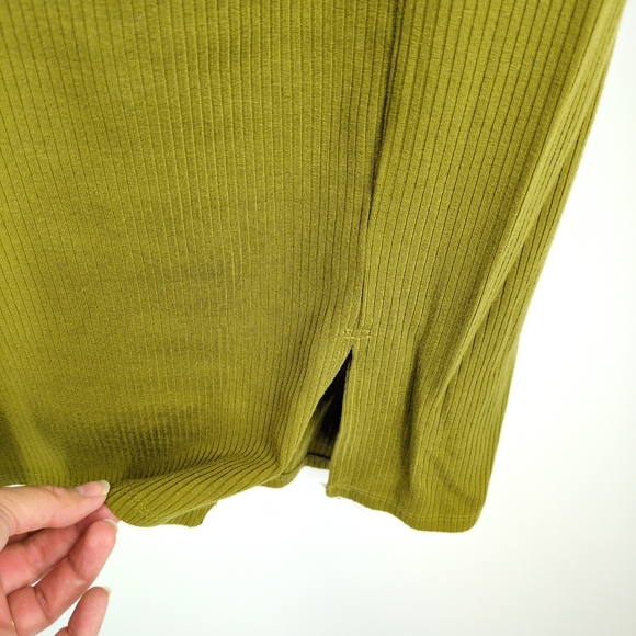 Reformation Laurena Ribbed Knit Dress Green Mini Dress Slit Women's Medium - Picture 5 of 8